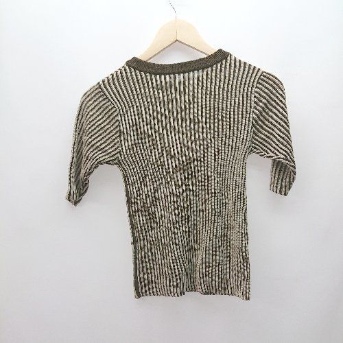 ◇ 関西ファッション連合 Uネック ストライプ柄 ケーブル ストレッチ
