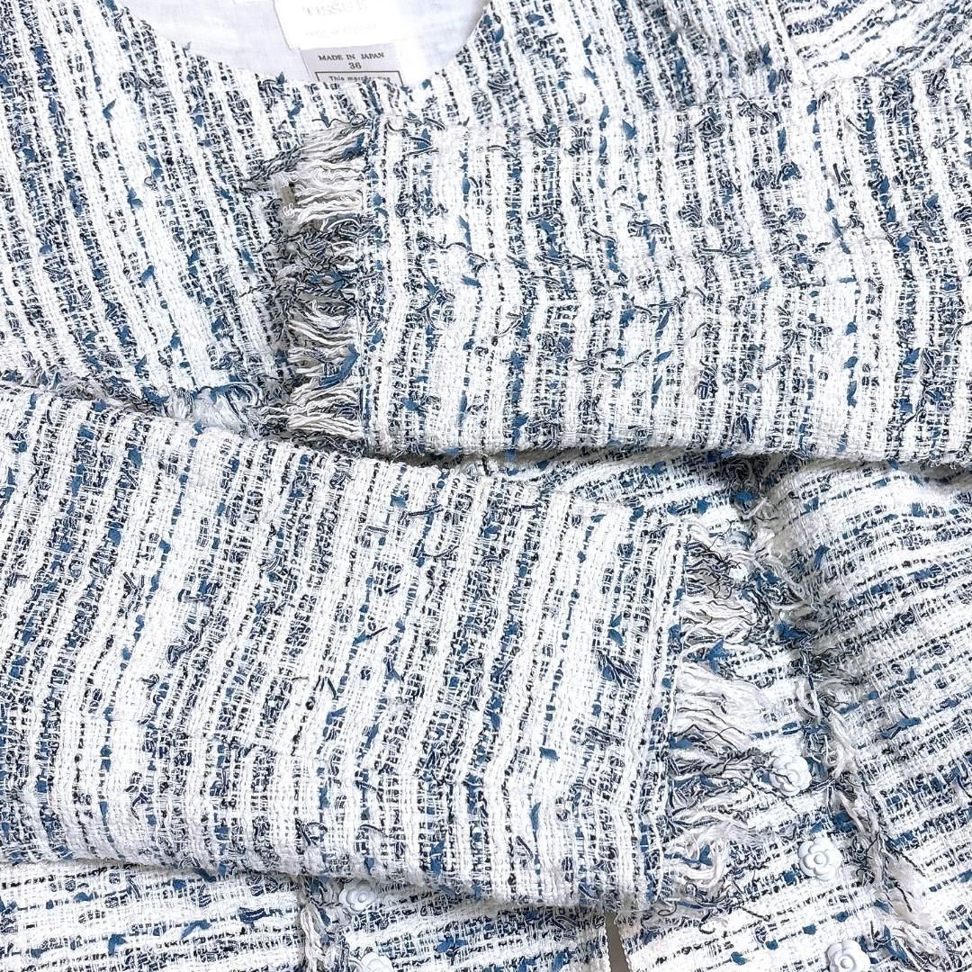 ミ*ン様 René ノーカラージャケット 36 ダークブルー ミ*ン様 René ノーカラージャケット 36 ダークブルー 美品】Rene ノー