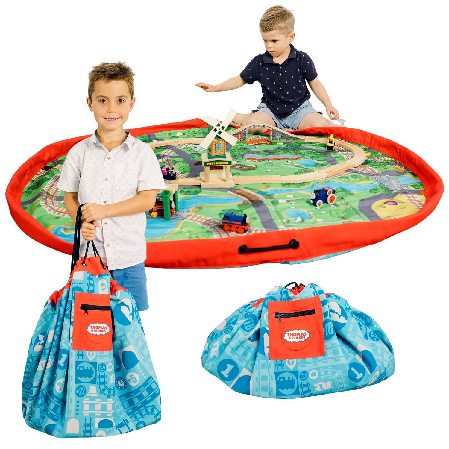 新品 THOMAS & FRIENDS プレイポーチ 究極のオールインワンプレイマット & おもちゃ収納バッグ 巨大な55インチのソドープレイスペースの内島 便利 散らからない ポータブルプレイタイムストレージソリューション 対象年齢3歳以上