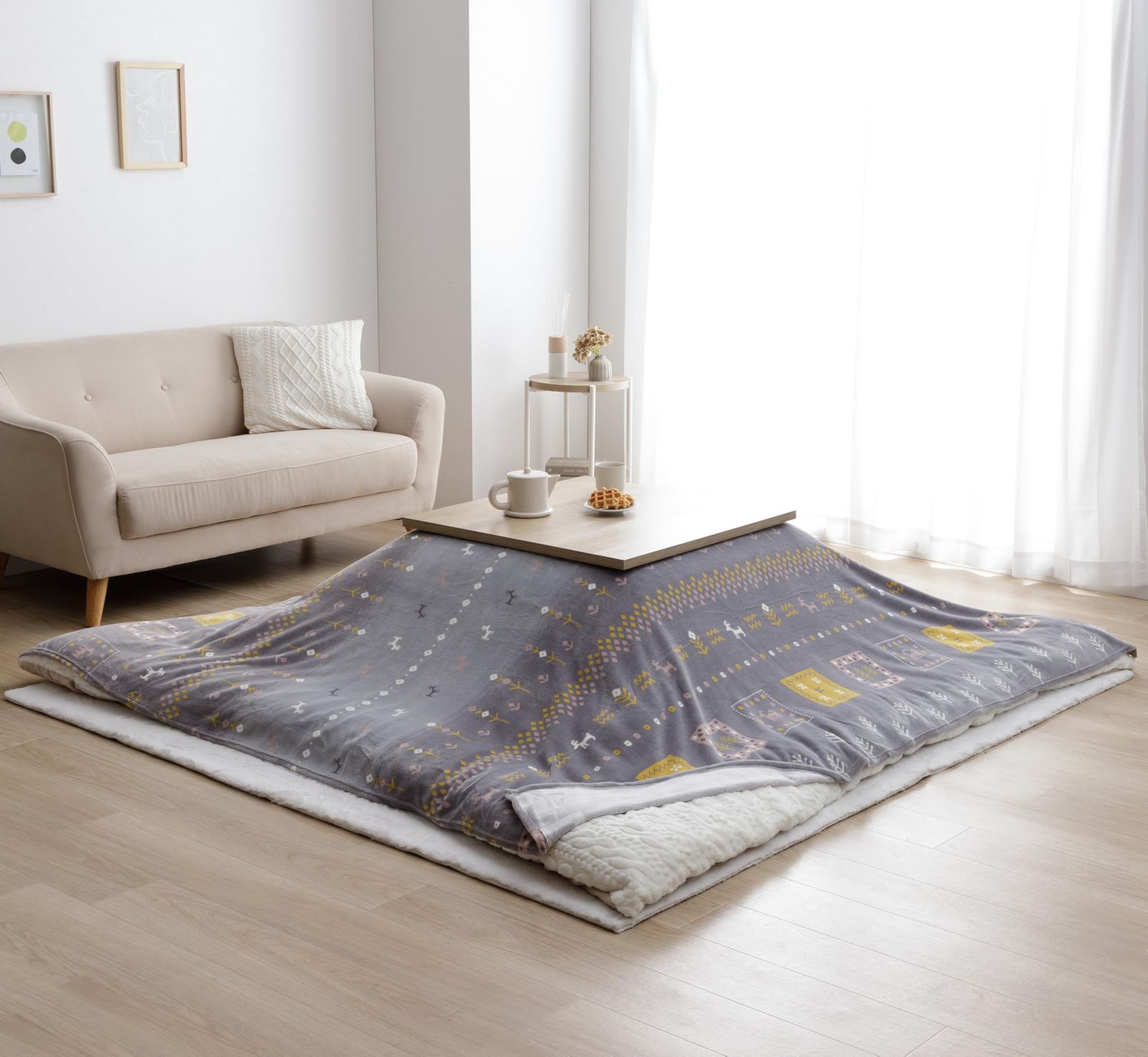 新品 イケヒコ こたつ布団 上掛け ふわふわな肌触り カリエ 約210×320cm グレー ギャベ柄 こたつ布団カバー 長方形 汚れ防止 洗える #1152060132305