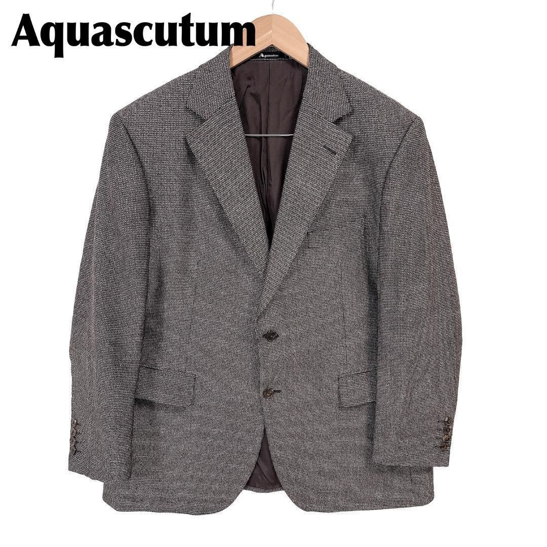 美品 Aquascutum テーラードジャケット 毛 絹 100BB5 グレー