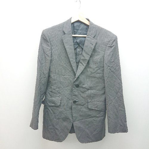 ◇ FINTES フィンテス ストライプ 背抜き仕立て 内ポケット 長袖 ジャケット サイズA4 グレー メンズ E 【1307260015966】