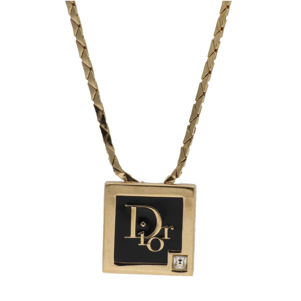 中古】Dior ディオール ロゴスクエアプレートネックレス ゴールド 