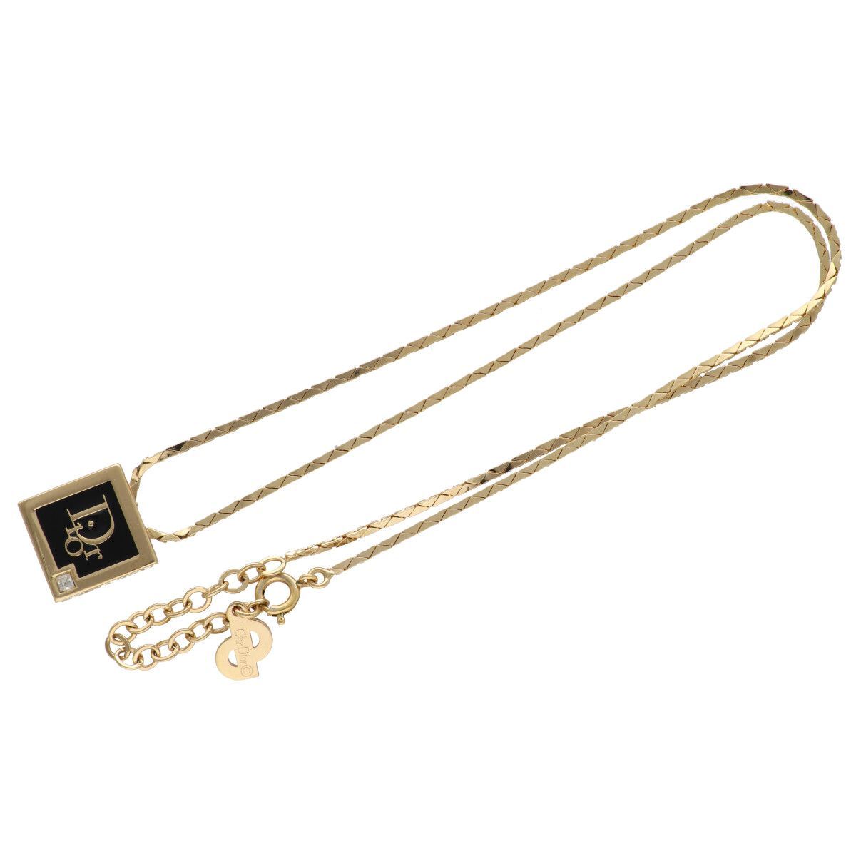 中古】Dior ディオール ロゴスクエアプレートネックレス ゴールド 