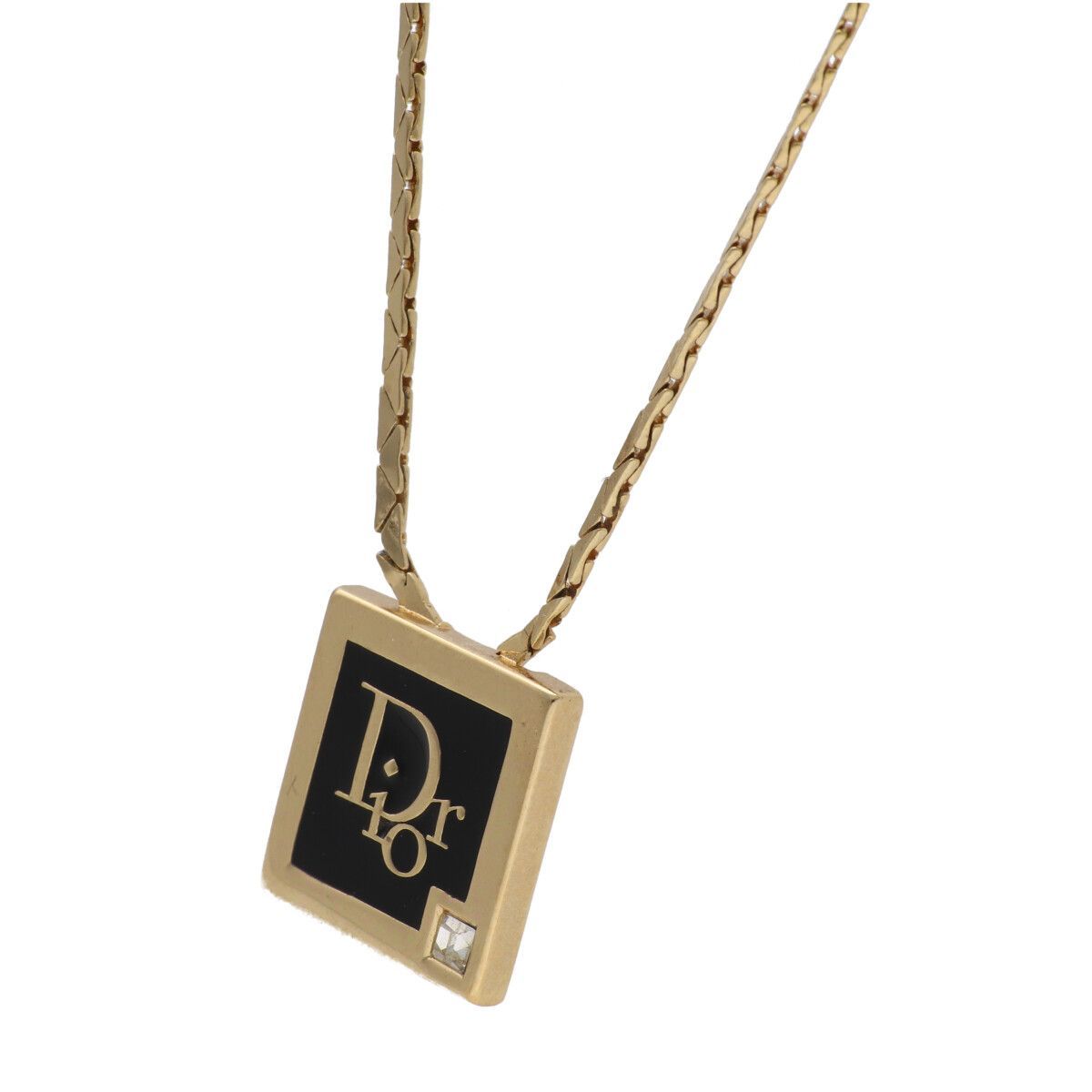 中古】Dior ディオール ロゴスクエアプレートネックレス ゴールド 