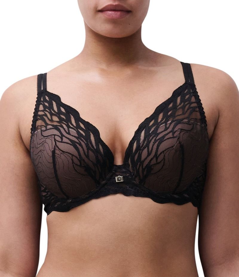 シャントル レディース アンダーウェア ブラジャー メッシュ Tシャツ Chantelle Vibembroidery Mesh Plunge TShirt Bra Black ブラック