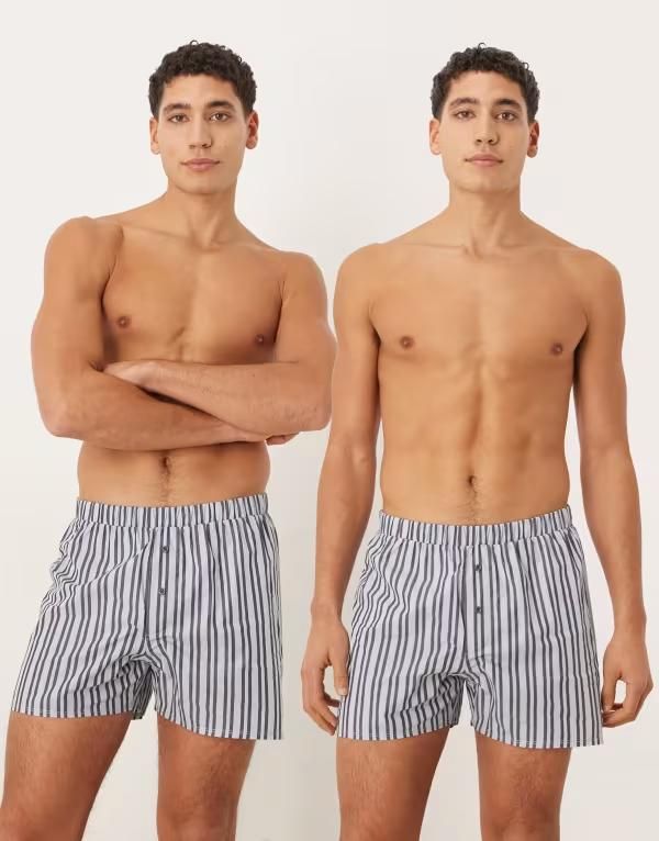 エイソス メンズ アンダーウェア 靴下 ASOS DESIGN 2 pack woven boxerstripe OVERTURE ネイビー