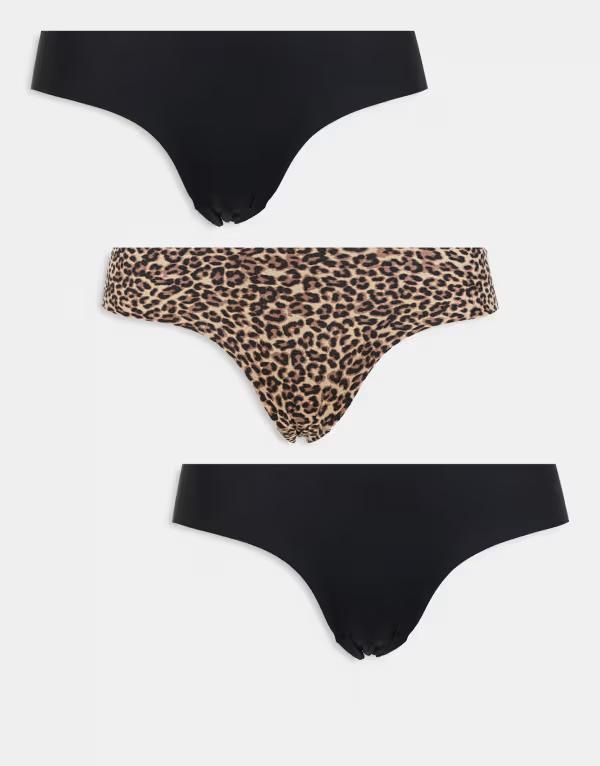 コットンオン レディース アンダーウェア ブリーフパンツ Cotton On 3 pack invisible cheeky briefs and leopard Black leopard ブラック