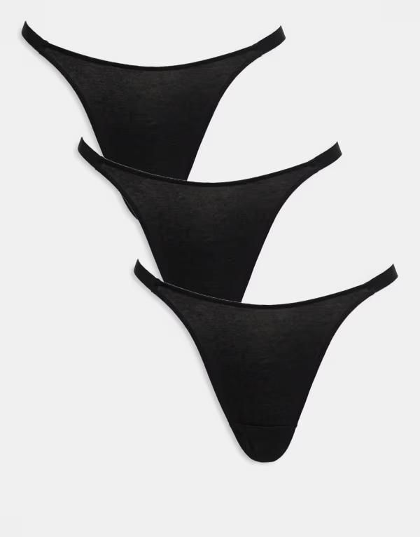 エイソス レディース アンダーウェア ブリーフパンツ コットン ASOS DESIGN 3 pack cotton tanga thong Black ブラック