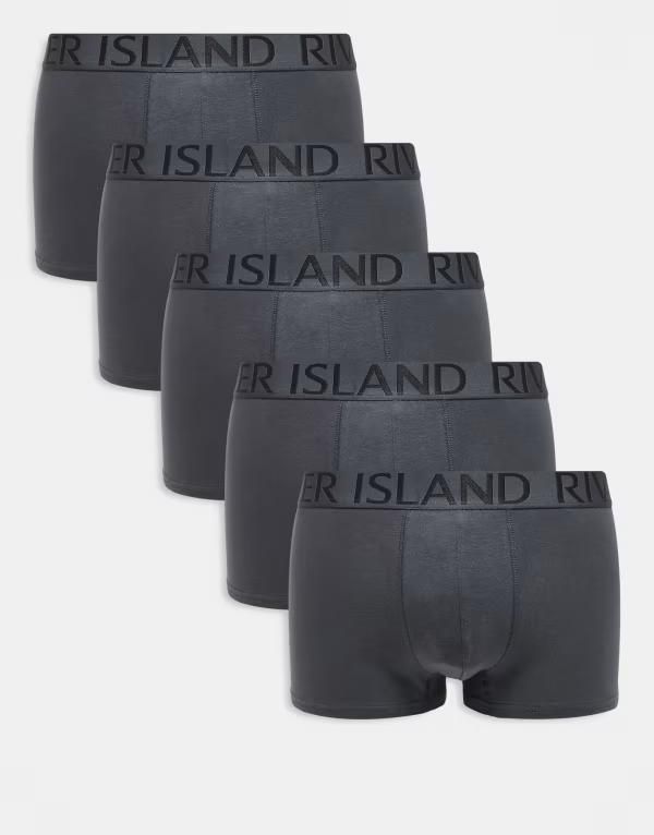 リバーアイランド メンズ アンダーウェア ボクサーパンツ River Island jacquard waistband 5 pack of boxer briefs in dark WHITE ホワイト