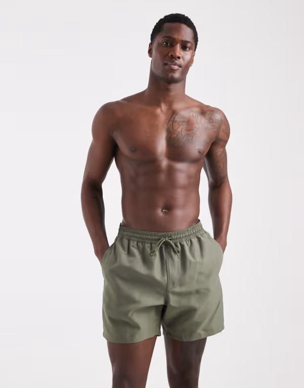 エイソス メンズ 水着 ハーフパンツ・ショーツ ショートパンツ ASOS DESIGN swim shorts in mid length Khaki カーキ