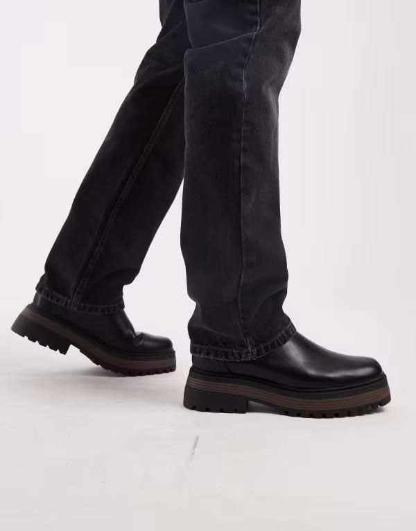 エイソス メンズ シューズ ブーツ・レインブーツ チェルシーブーツ チェルシー ASOS DESIGN chelsea boots with chunky soles Black ブラック
