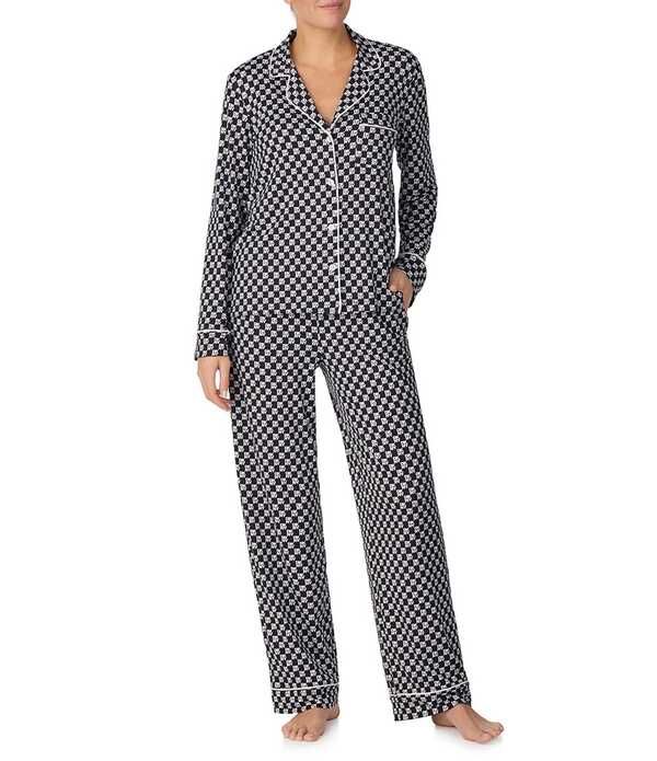 ダナキャラン レディース アンダーウェア ナイトウェア プリント ニット ジャージー DKNY by Donna Karan Long Sleeve Notch Collar Jersey Knit Check Print Long Pajama Set Bl