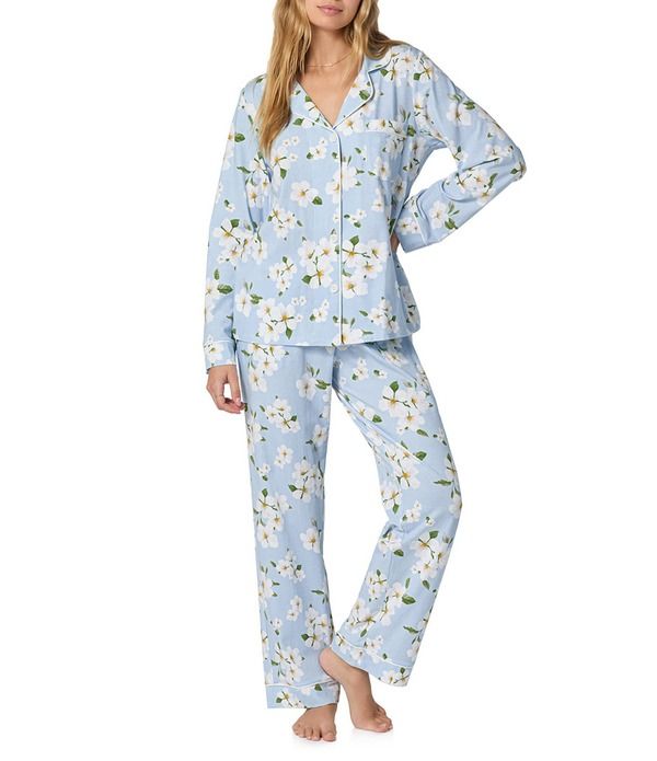 ベッドヘッド レディース アンダーウェア ナイトウェア プリント コットン ニット Bedhead Magnolia Breeze Print Organicotton Long Sleeve Notch Collar Knit Long Pajama Set