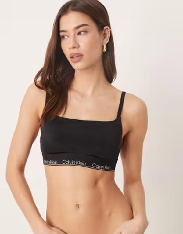 カルバンクライン レディース 水着 トップのみ ロゴ Calvin Klein logo band square neck bralet bikini top Black ブラック