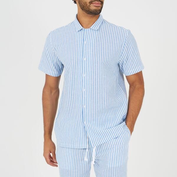 ブレーブソウル メンズ トップス シャツ Brave Soul Menshort Sleeved Revere Collar Patterned Shirt WhiteBlue ホワイト