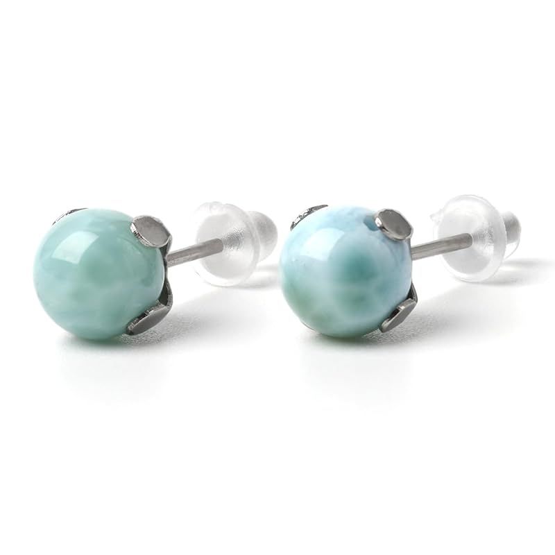 【新品】 Sea drop ラリマー ドミニカ共和国産 6mm ピアス レディース 天然石 イヤリング [298e] 1