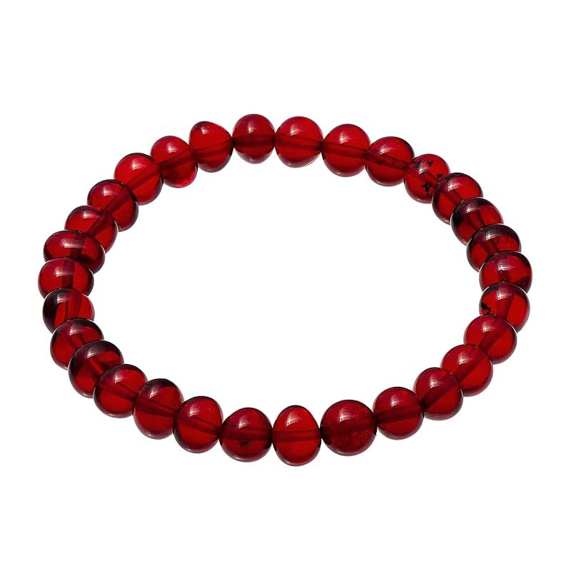 【新品】 [Amber by Mazukna] 琥珀 ブレスレット アンバー ストレッチ ＜専用ジュエリーボックス付き＞ レディース 軽量 上品なジュエリー ギフト 品質書付属 (レッド) 1