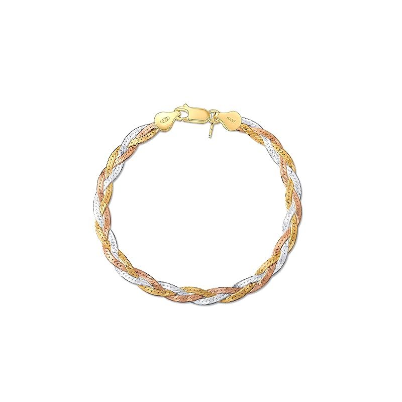 【新品】 [Amberta] シルバー925 ３色ミックス ヘリングボーンチェーン ブレスレット 幅5mm 長さ 19 cm (19cm) 1