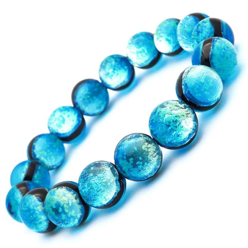 【新品】 [GOLD STONE] 光る ハテルマブルー ホタルガラス 12mm ブレスレット 沖縄 波照間島 内径 約16cm 1