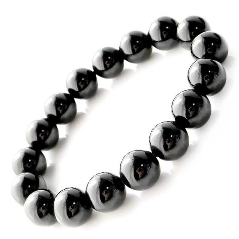 【新品】 [GOLD STONE] モリオン 黒水晶 ブレスレット 12mm チベット産 天然石 パワーストーン モーリオン 天然クォーツ 鑑別済み 専用BOX付 内径 約16cm 1