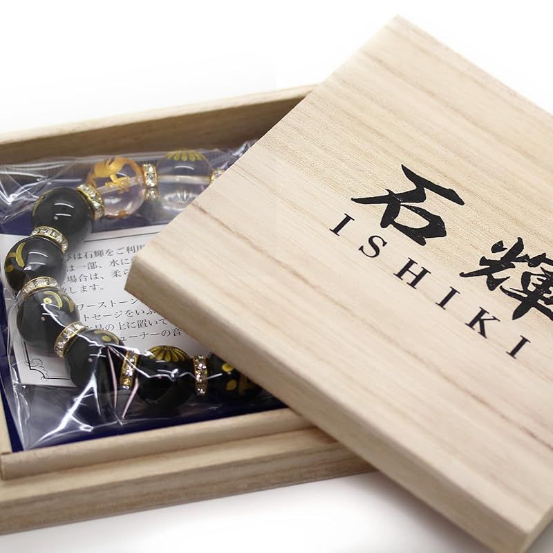 新品】 [石輝] 4A菊紋彫水晶16mm梵字オニキス数珠ブレスレット ギフト