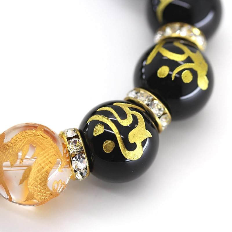 新品】 [石輝] 4A菊紋彫水晶16mm梵字オニキス数珠ブレスレット ギフト