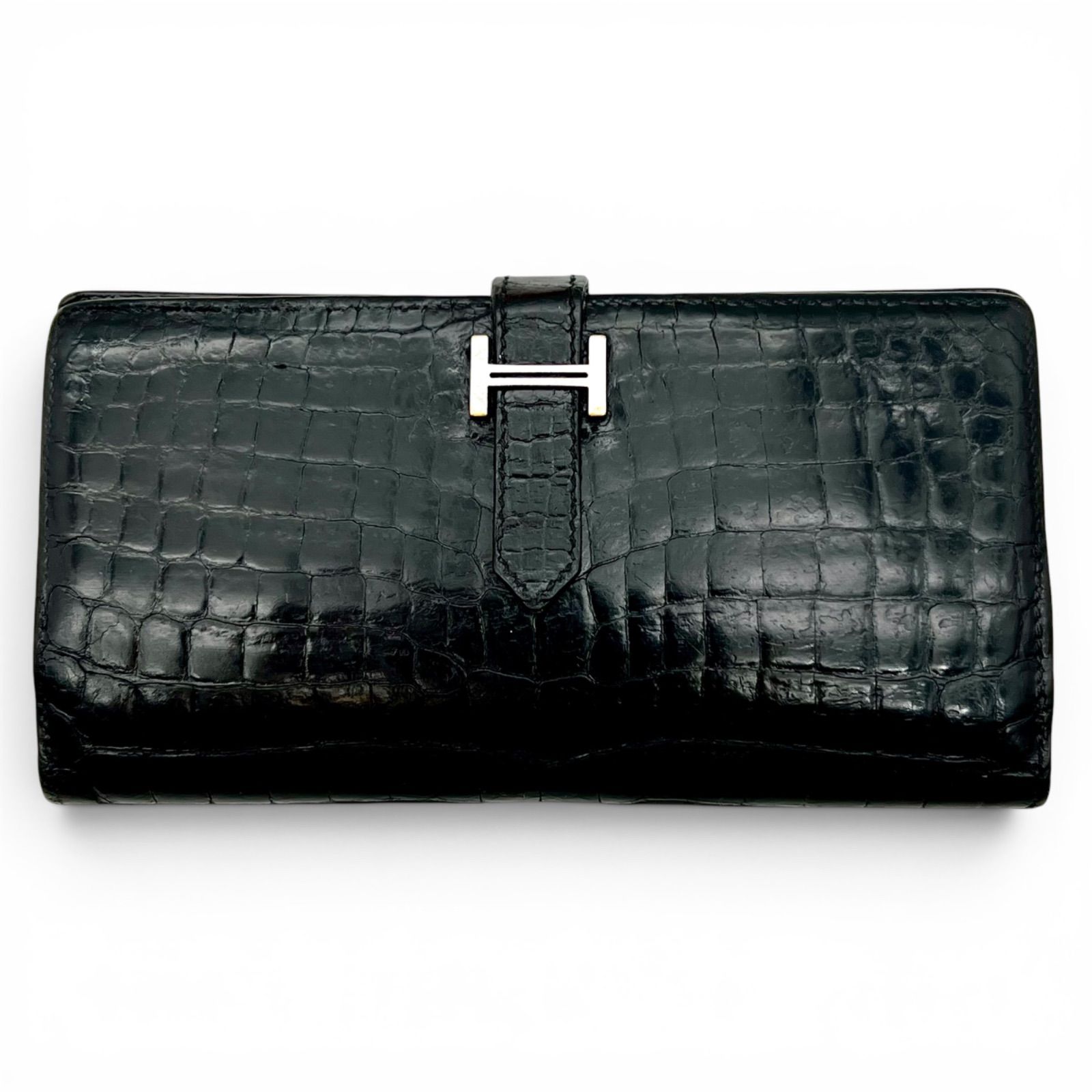 HERMES エルメス ベアン クロコダイル ブラック 長財布 □H刻印 - メルカリ