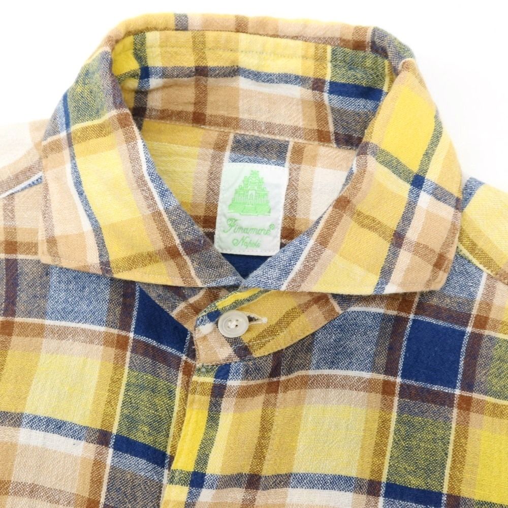 中古】フィナモレ Finamore リネンコットン チェック ホリゾンタル