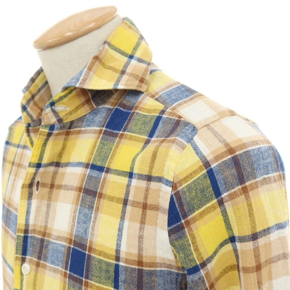 中古】フィナモレ Finamore リネンコットン チェック ホリゾンタル