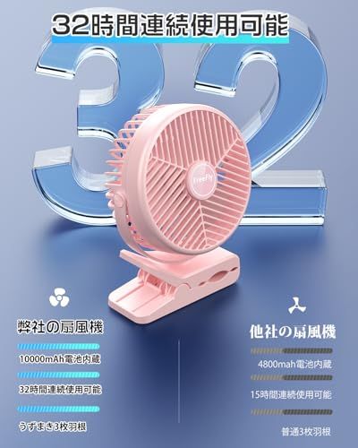 充電式クリップ＆卓上ファン：大型17cm羽根・10000mAh長時間 Amazon | クリップ扇風機 卓上扇風機 充電式 【 7枚羽根ソフト風＆3D
