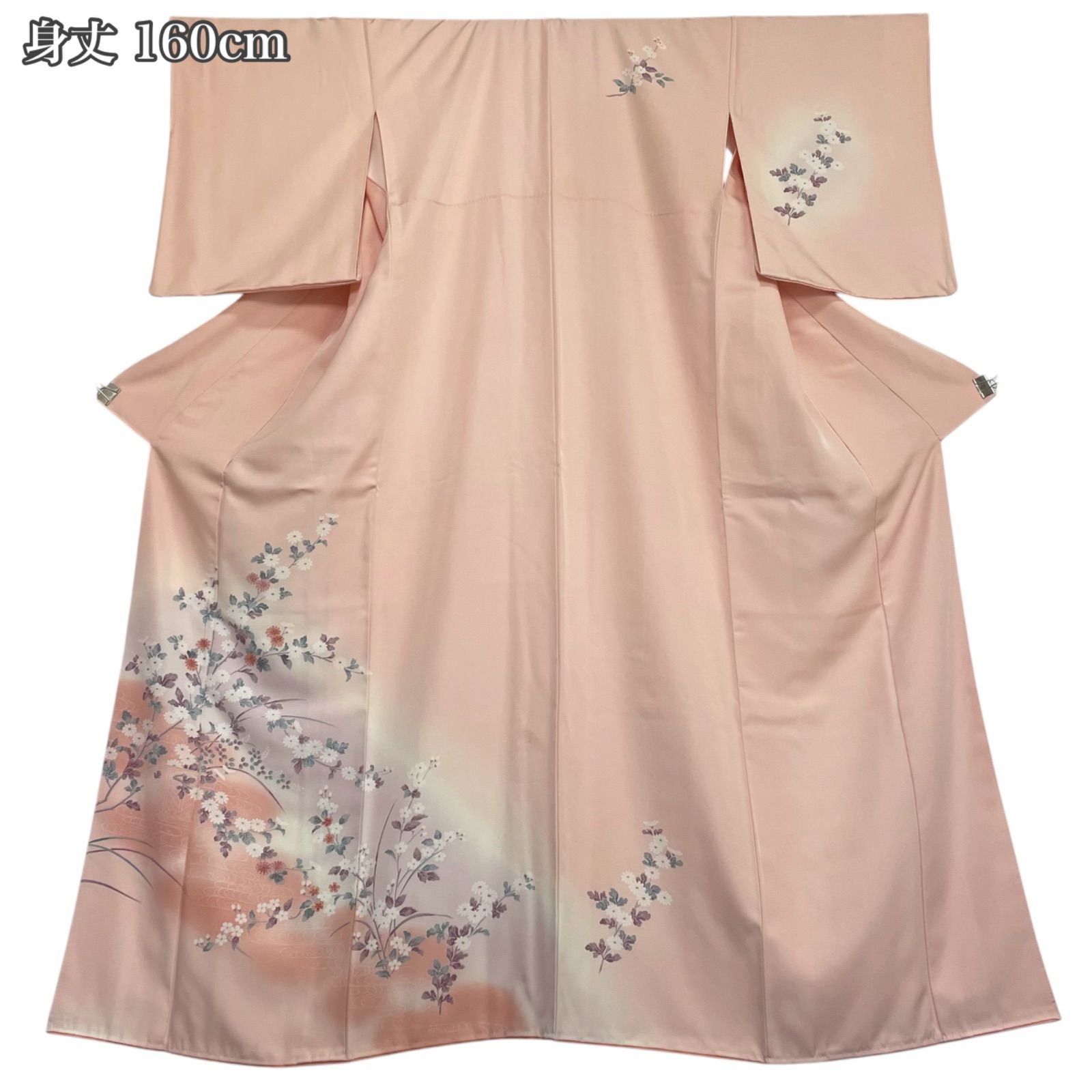 J784 付け下げ 手描き友禅 金彩加工 丹後ちりめん 菊 正絹 身丈160cm 