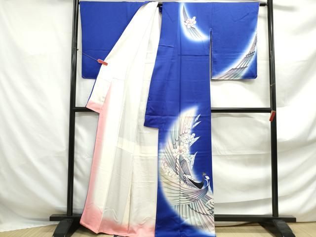 平和屋着物□訪問着 孔雀 辻が花文 暈し染め 銀彩 正絹 逸品