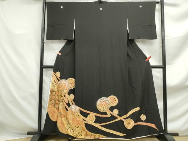 平和屋着物□豪華黒留袖 駒刺繍 向かい鳥更紗花文 金銀彩 正絹 逸品