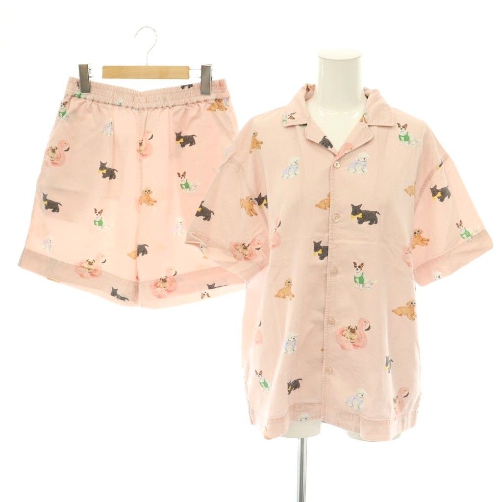 ジェラートピケ gelato pique 25SS UNISEX SUMMER DOG 総柄シャツ ハーフパンツ セットアップ 上下 ルームウェア 半袖 ピンク /HS ■OS