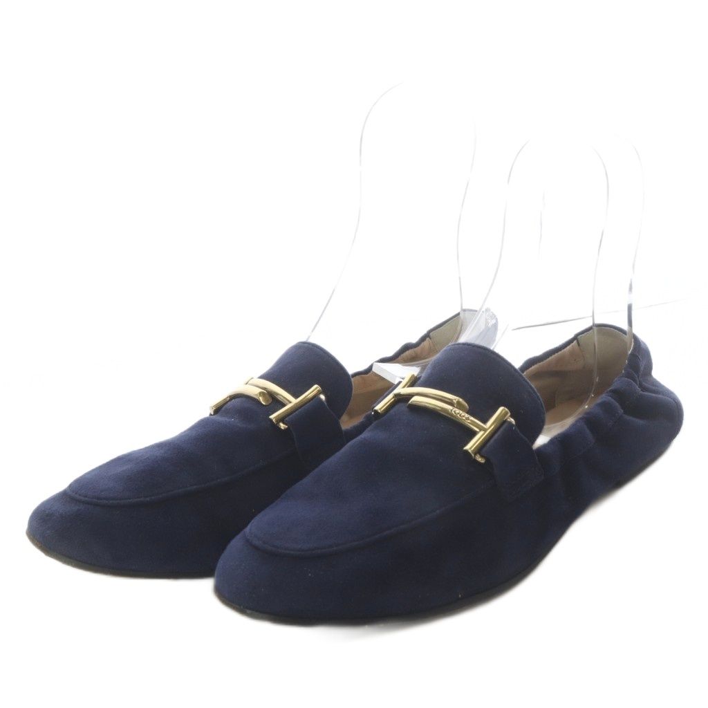 トッズ TOD'S ダブルT バブーシュ ローファー スエード 39 ネイビー