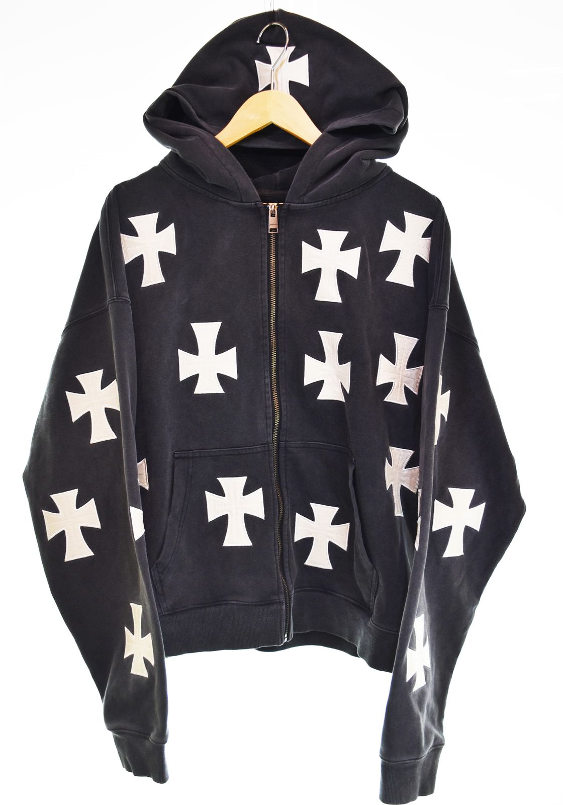 アンノウンロンドン UNKNOWNLONDON BLACK×SILVER RHINESTONE CROSS ZIP