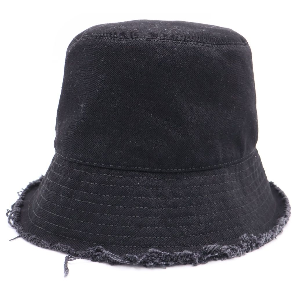 LOEWE ブラック バケットハット フリンジ付き LOEWE (ロエベ) FRAYED BUCKET HAT ステッチブリム フリンジ レザー