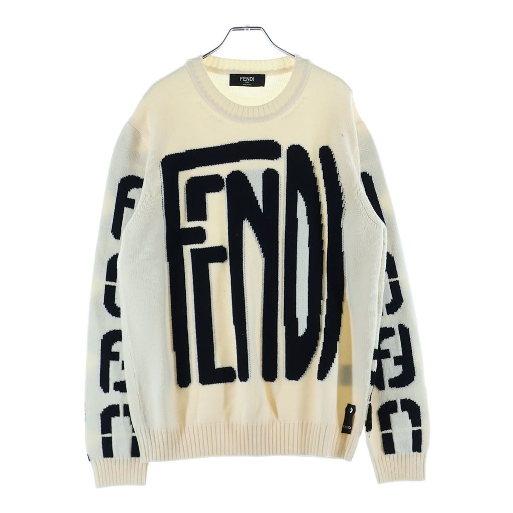 FENDI フェンディ 20AW ビッグロゴ クルーネックプルオーバー ニットセーター ホワイト FZY111 ADU6 FENDI (フェンディ) 20AW ビッグロゴ クルーネックプルオーバー ニット