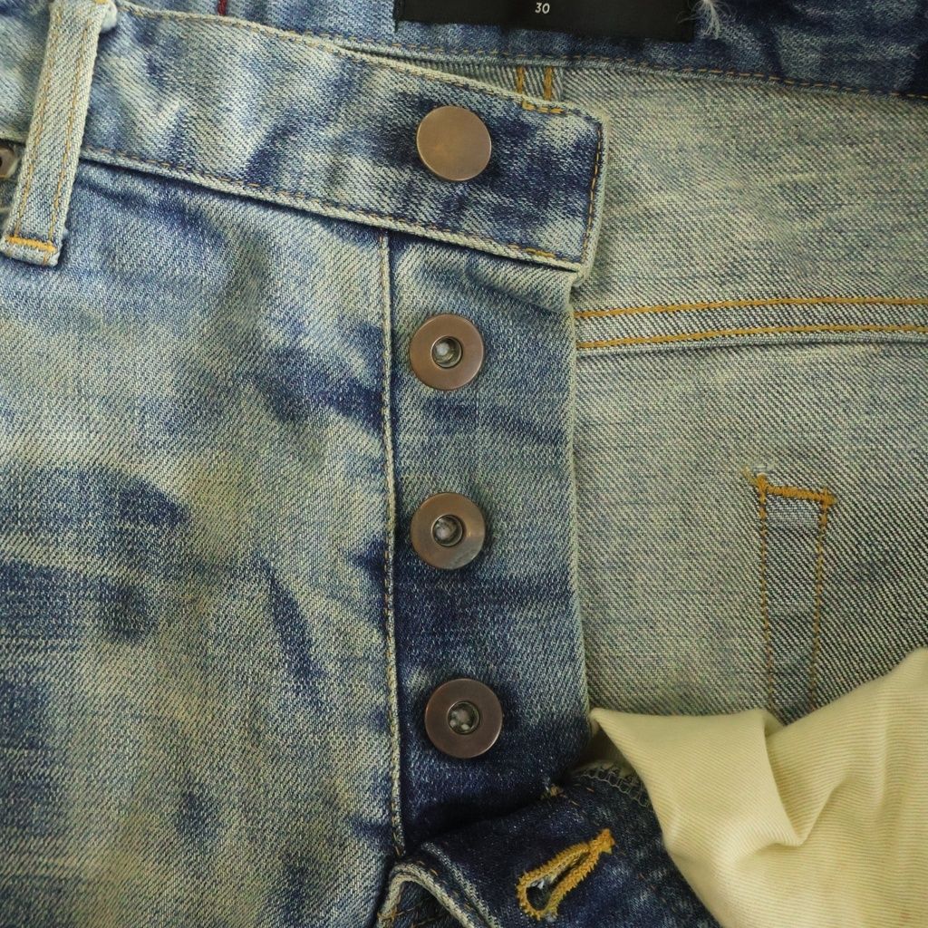 MLVINCE メルヴィンス ブリーチ加工 裾ボタンデザイン スキニーデニムパンツ インディゴ MLVINCE (メルヴィンス) ブリーチ加工 裾ボタンデザイン スキニー