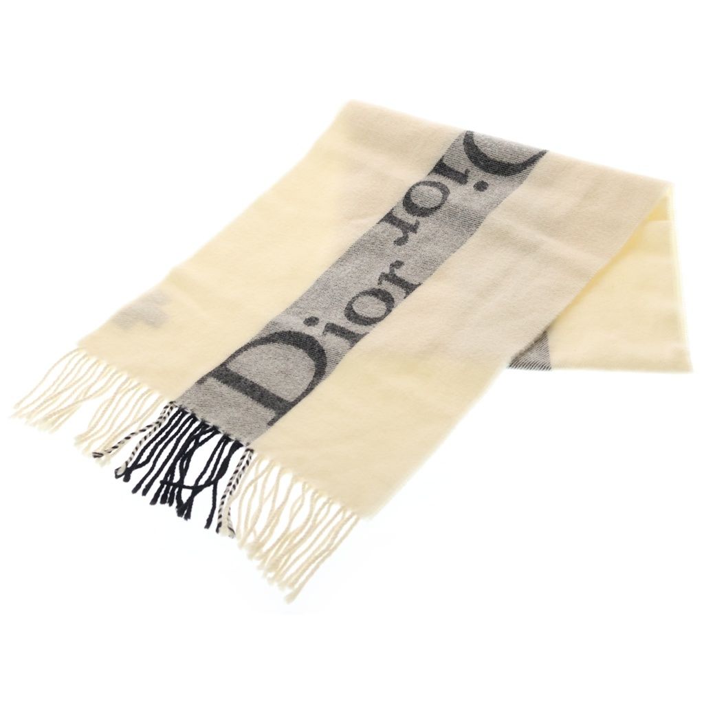 DIOR (ディオール) ロゴ ウール混 マフラー ストール ホワイト