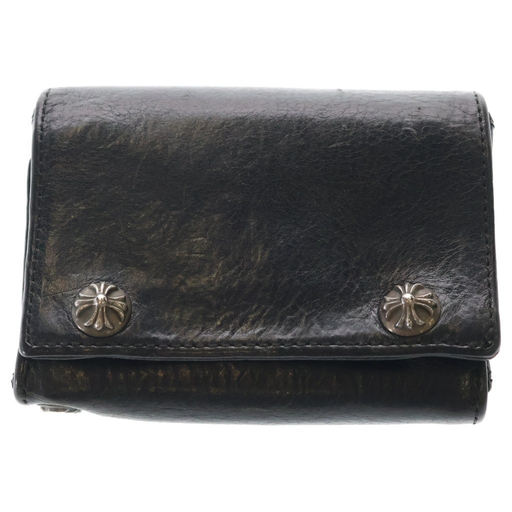 CHROME HEARTS (クロムハーツ) 3FOLD 3フォールド クロスボールボタン クロスパッチ レザーウォレット 財布 ブラック