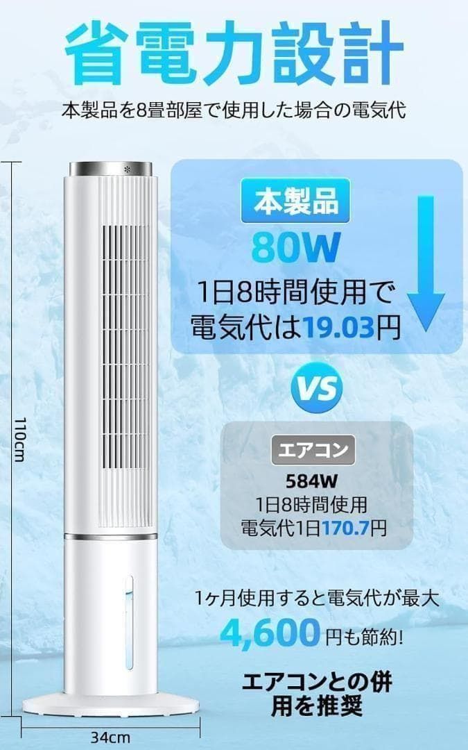 極美品】冷風機 冷風扇 スポットクーラー 80W 低消費電力 超省エネ 