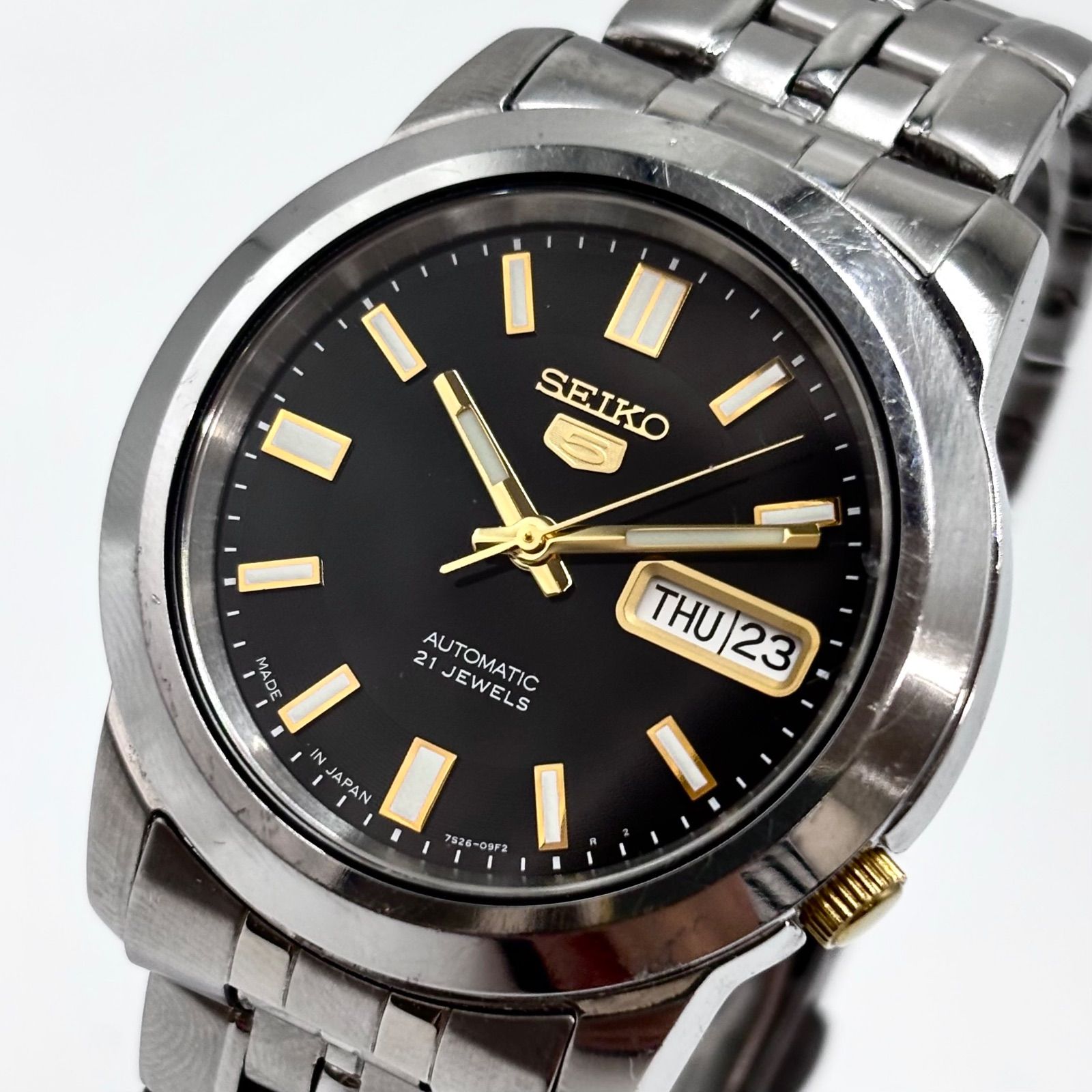 【稼働】SEIKO 5/セイコーファイブ 腕時計 自動巻き/AT ブラック文字盤 21石 蓄光仕様 SNKK17J1 メンズ