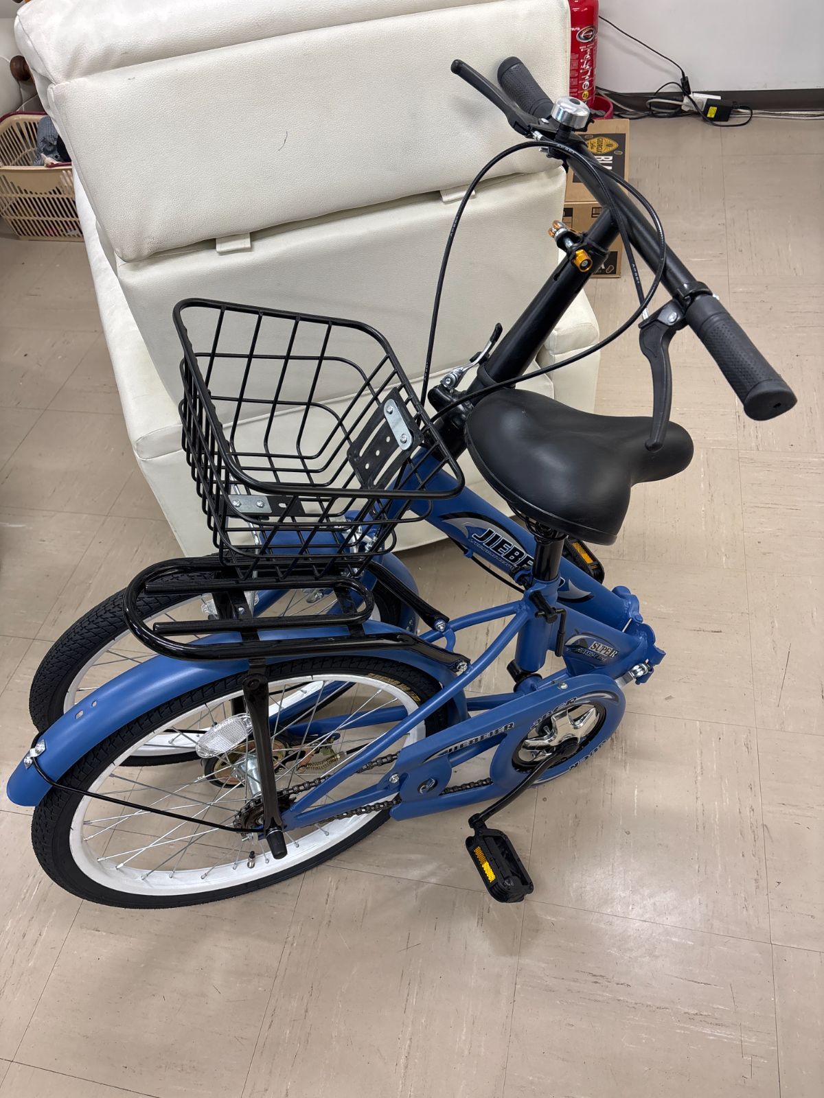 【未使用・引取限定】JIEBEIER 折りたたみ自転車 20インチ ブルー カゴ