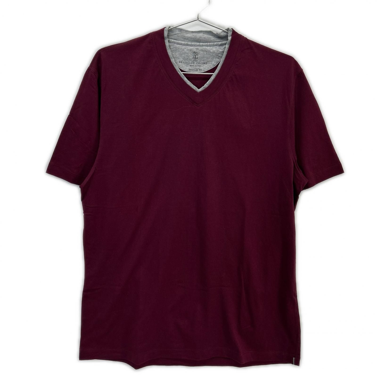BRUNELLO CUCINELLI ブルネロクチネリ ボルドー コットン Vネック T 