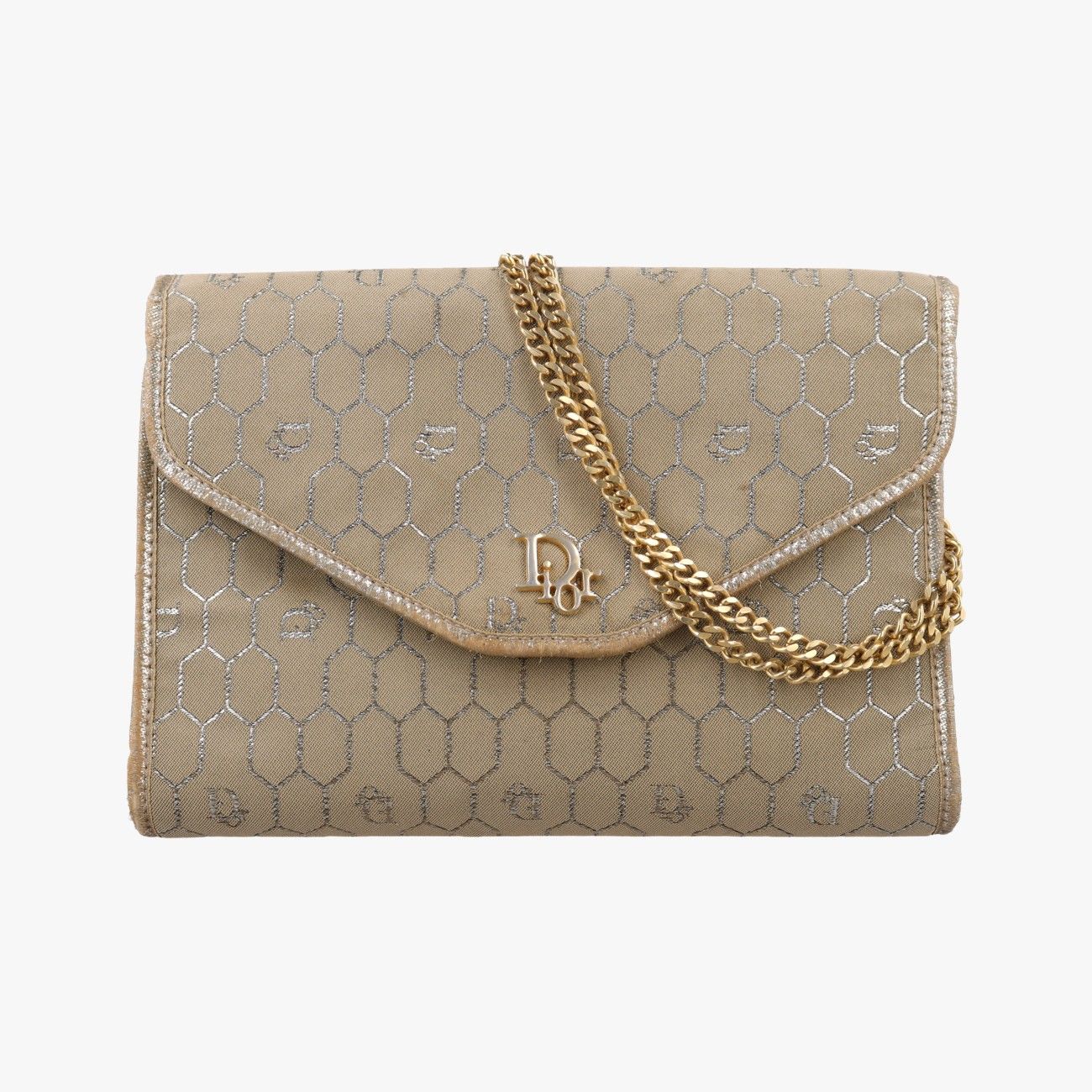 C012915)ChristianDior ハニカム柄 フラップバッグ ベージュ クリスチャンディオールChristian Diorハニカム柄 ベージュキャンバス