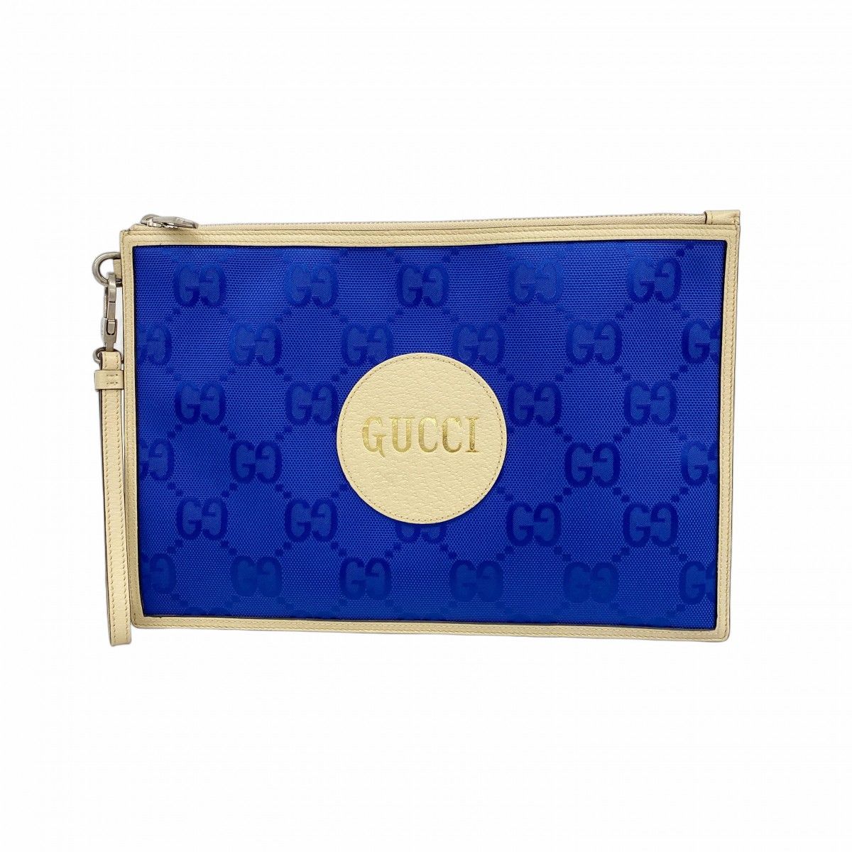 【6ec2949-k】グッチ クラッチバッグ オブザグリッド 625598 ナイロン ブルー ベージュ シルバー金具【中古】メンズ