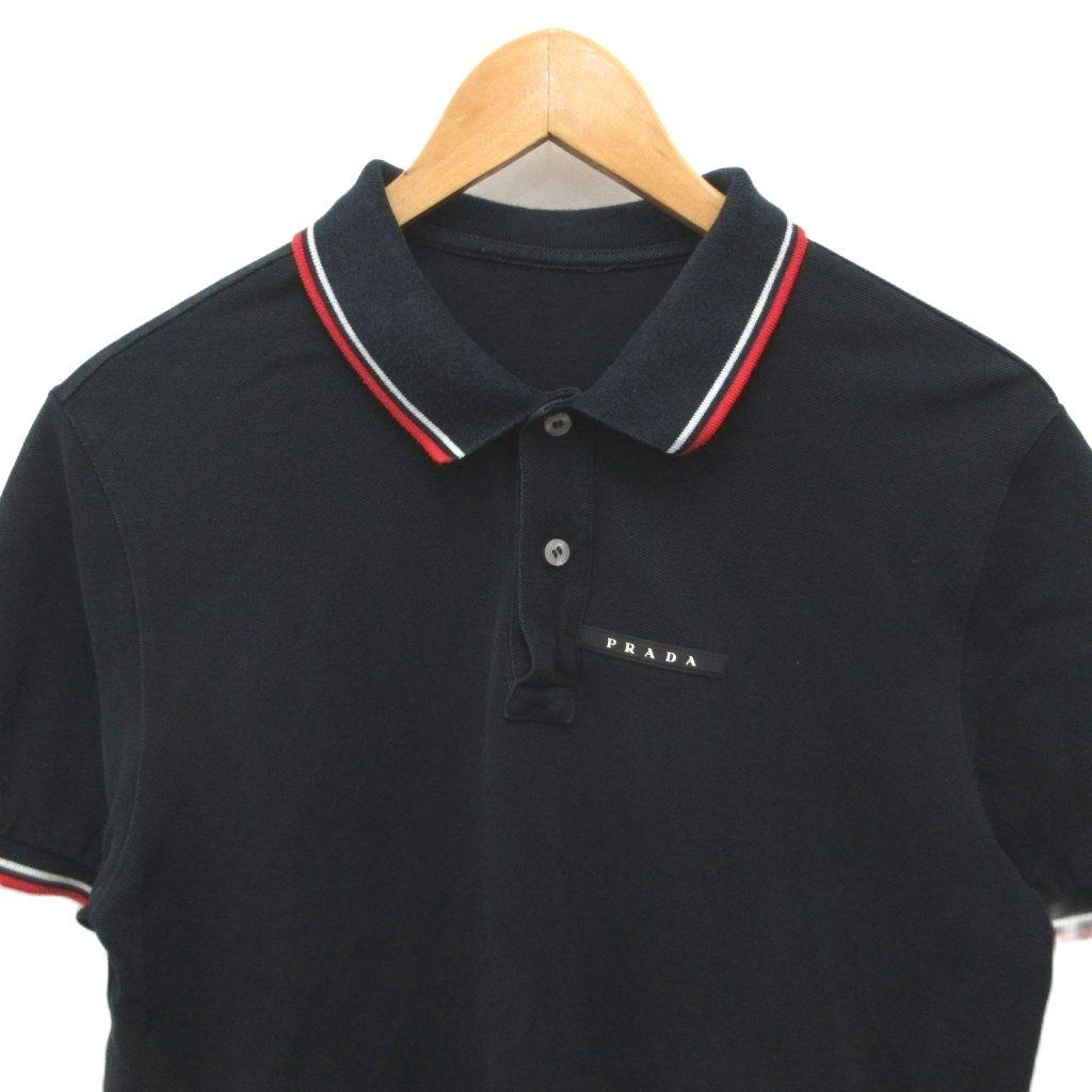 プラダ PRADA ポロシャツ 半袖 ロゴラバーパッチ コットン L ダーク