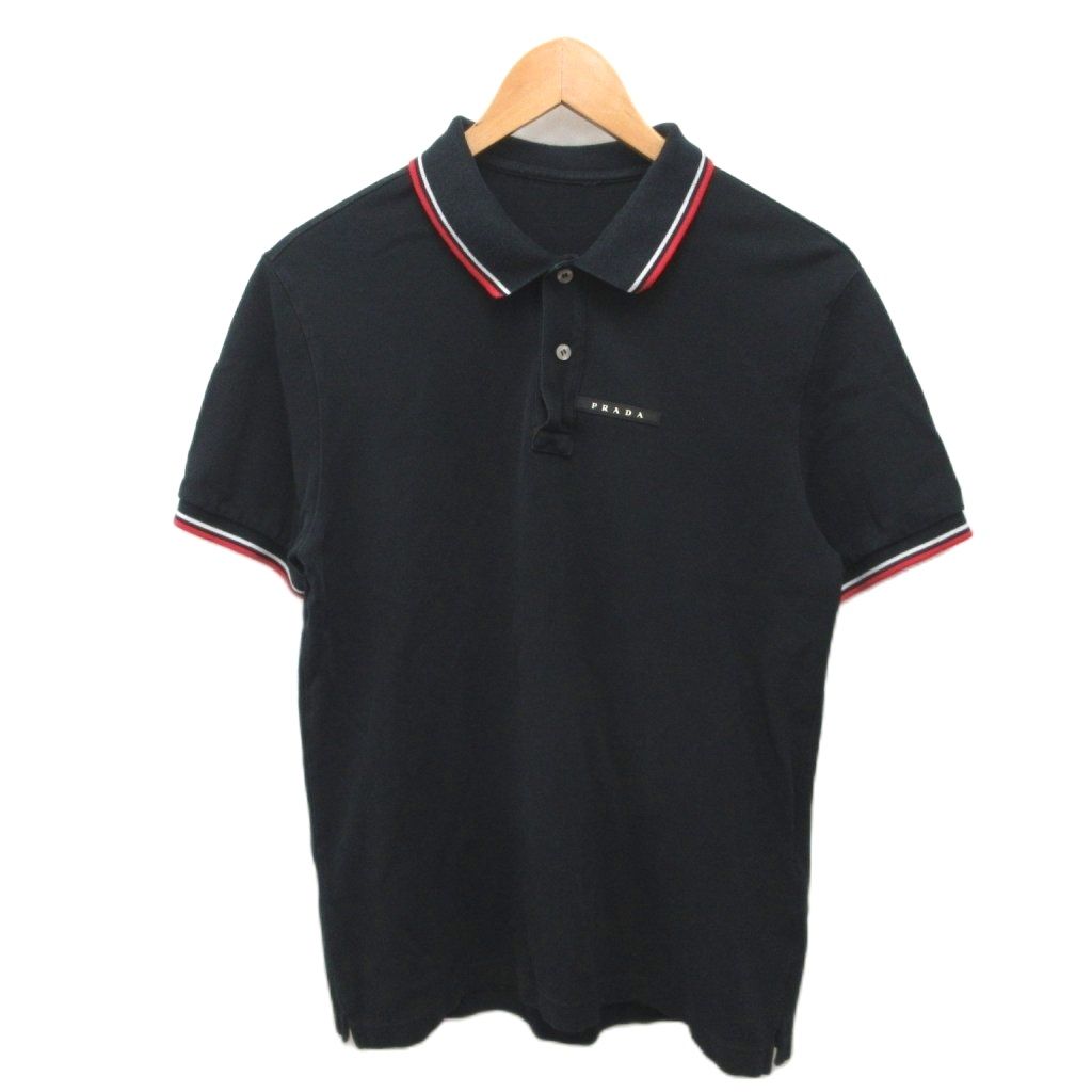 プラダ PRADA ポロシャツ 半袖 ロゴラバーパッチ コットン L ダーク